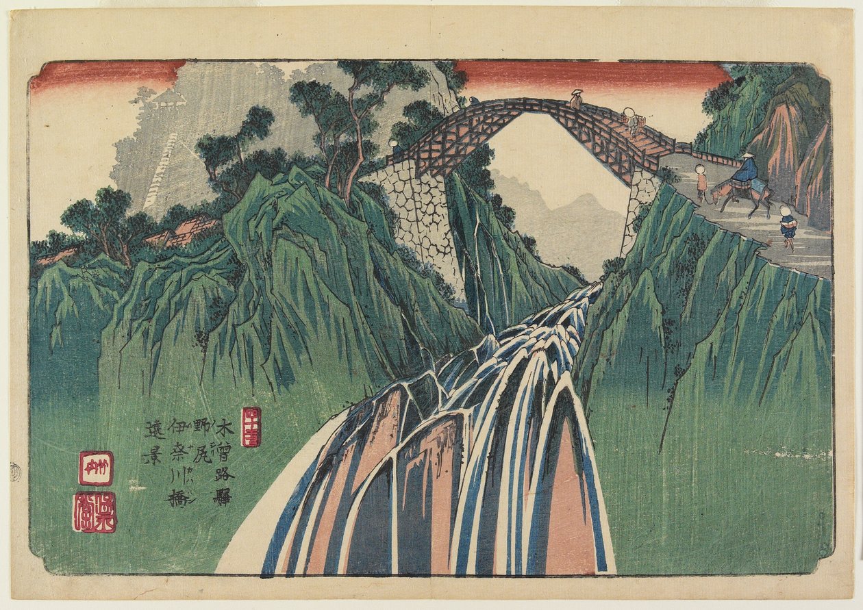 No. 41, Nojiri: Distant View of the Ina River Bridge by Keisai Eisen