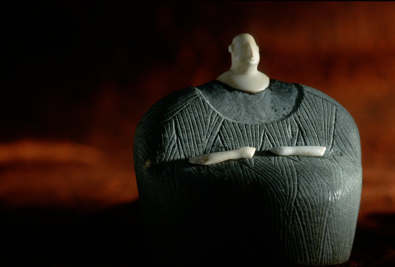 Composite human figurine of steatite and white stone, Oxus Civilization, Turkmenistan, 2004 by Kenneth Garrett