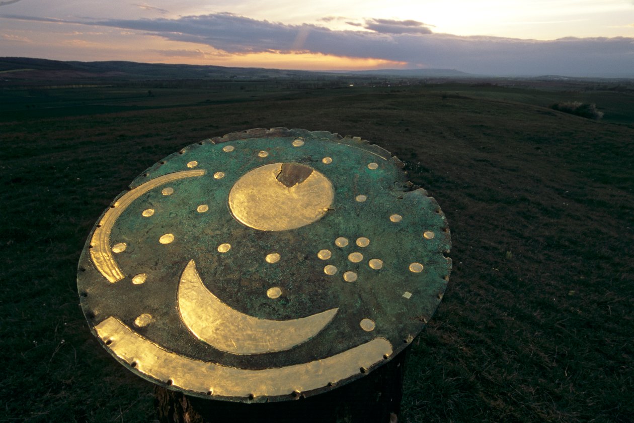 Sky disk oriented to track the summer and winter solstices using distant landmarks, 2004 by Kenneth Garrett