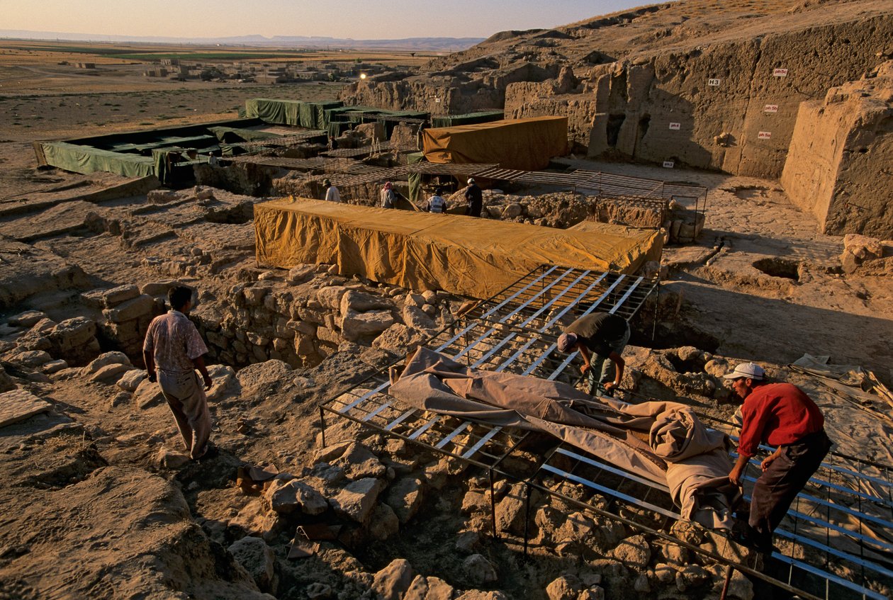 Urkesh, Hurrian Empire, Syria, 2400 BC, Giorgio Buccellati, covering excavations mudbrick walls, 2004 by Kenneth Garrett