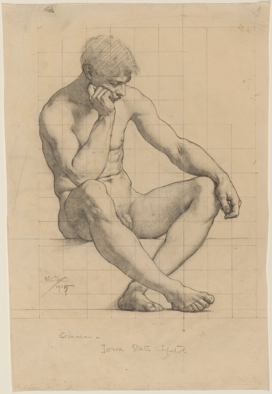 Seated Male Nude: Study for "Science" - Iowa State Capitol by Kenyon Cox