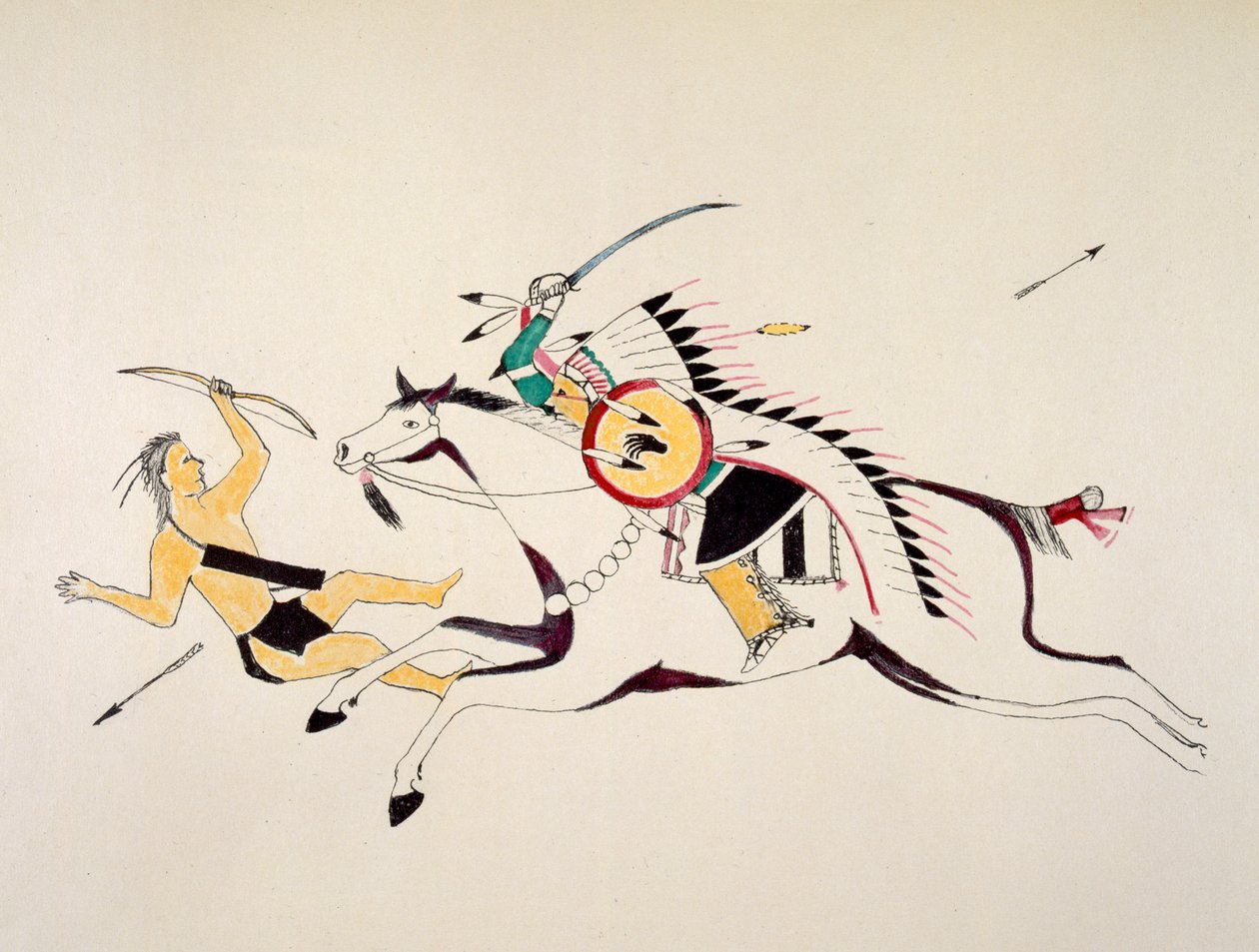 Mounted Sioux attacking a Pawnee bowman by Kills Two