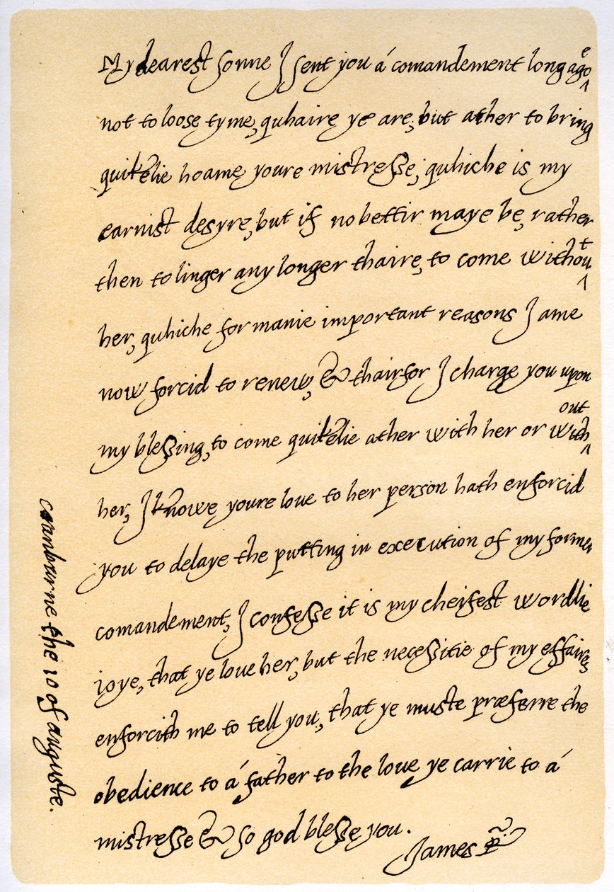 Letter from James I to His Son, Charles, Prince of Wales, 10th August 1623 by King James I