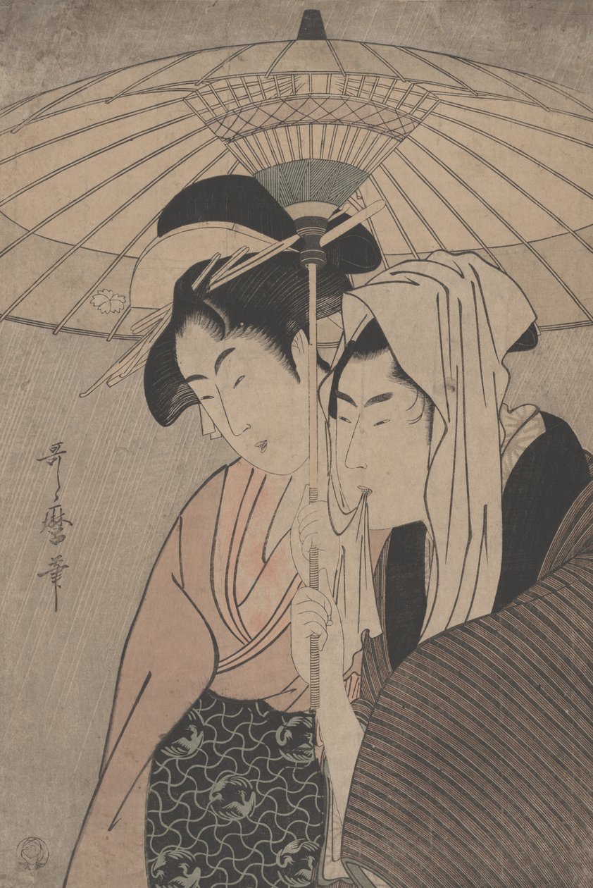 Man and Woman Under an Umbrella by Kitagawa Utamaro