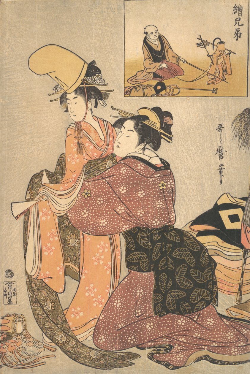 A Woman Dressing a Girl for the Kabuki Dance 