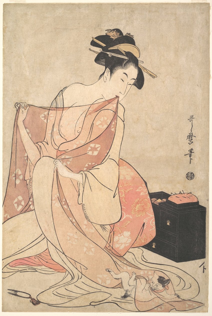 A Woman and a Cat by Kitagawa Utamaro