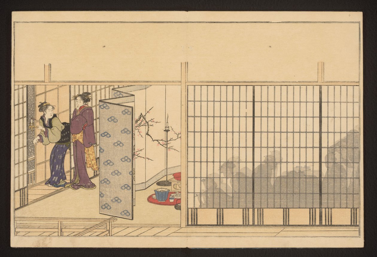 A Party in a House with Two Women at Left by Kitagawa Utamaro