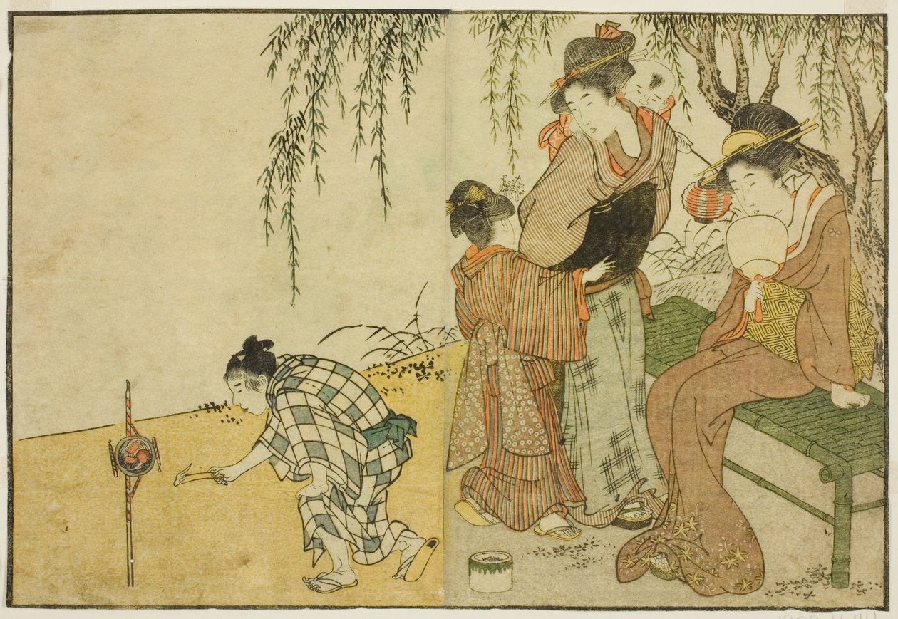 Enjoying Fireworks (from the illustrated book "Picture Book: Flowers of the Four Seasons," vol. 1) by Kitagawa Utamaro