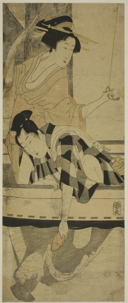 Fishing beneath a Bridge by Kitagawa Utamaro