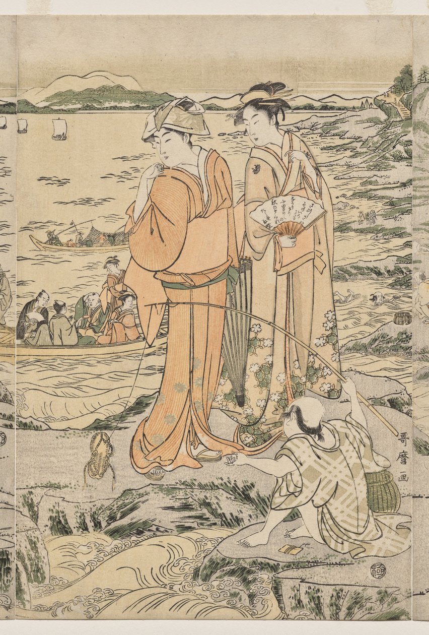 Fishing on the Chopping Board Rock at Enoshima by Kitagawa Utamaro