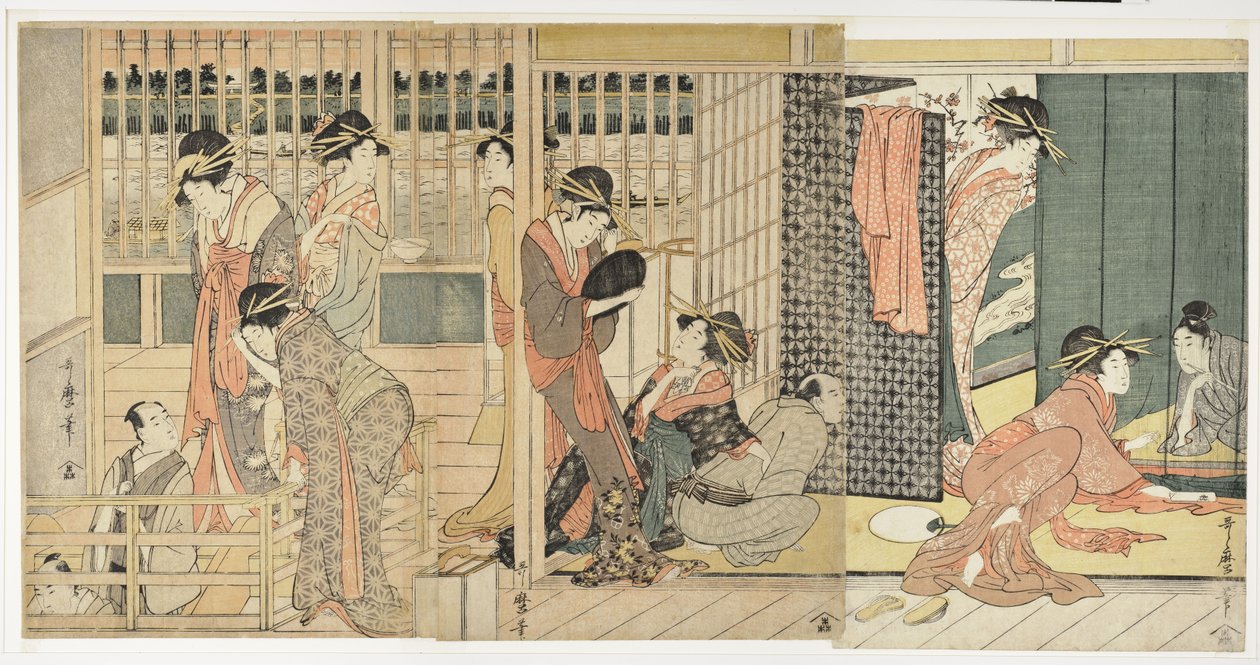 Morning Parting at the Temporary Lodgings of the Pleasure Quarter by Kitagawa Utamaro
