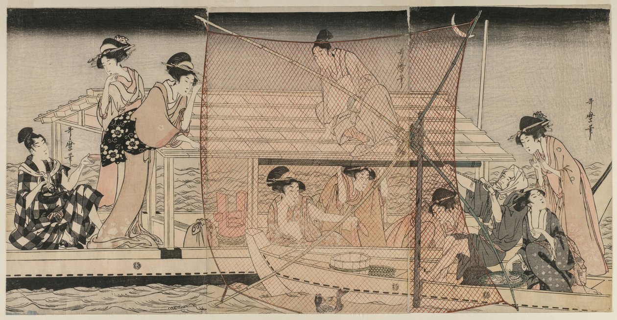 Net Fishing at Night on the Sumida River by Kitagawa Utamaro
