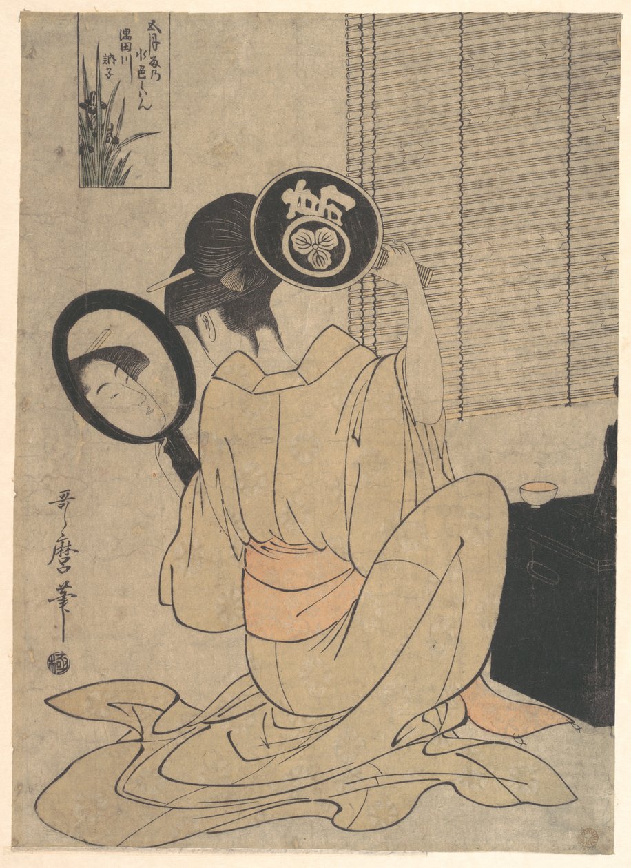 Takashima Ohisa Using Two Mirrors to Observe Her Hairstyle by Kitagawa Utamaro