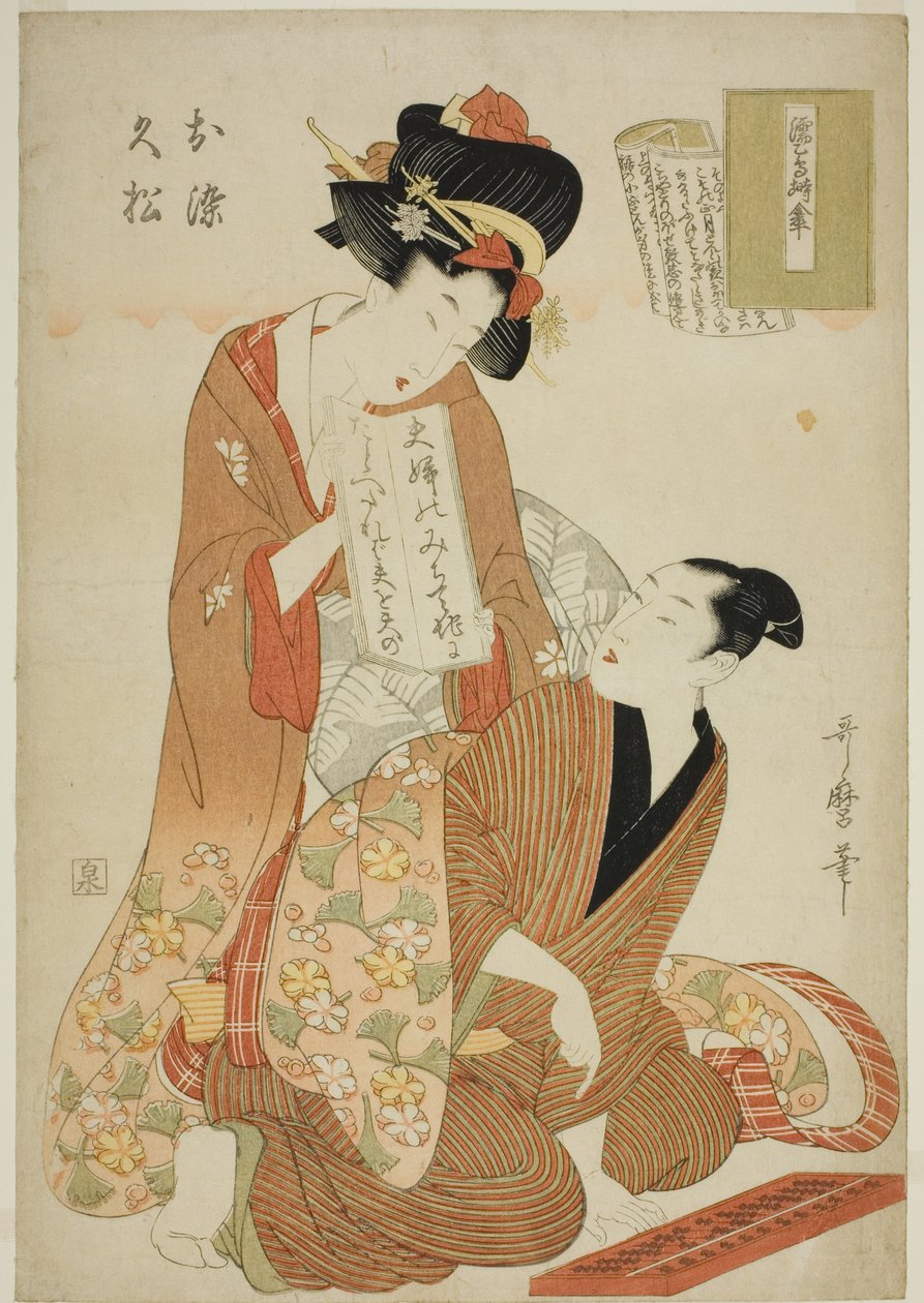 The Joruri, Nure Tsubame Negura no Karakasa, from the series Joruri Libretti by Kitagawa Utamaro