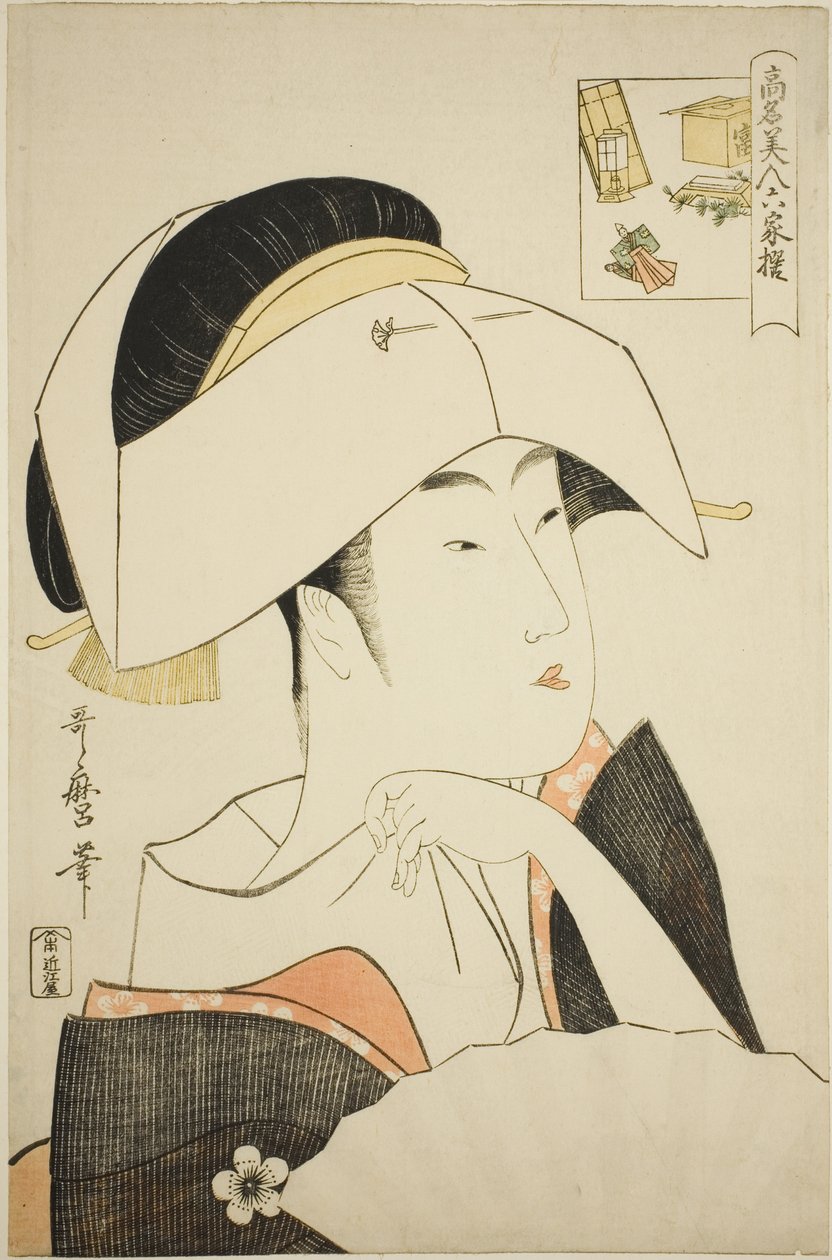 Tomimoto Toyohina, from the series Renowned Beauties Likened to the Six Immortal Poets (picture-riddle) by Kitagawa Utamaro