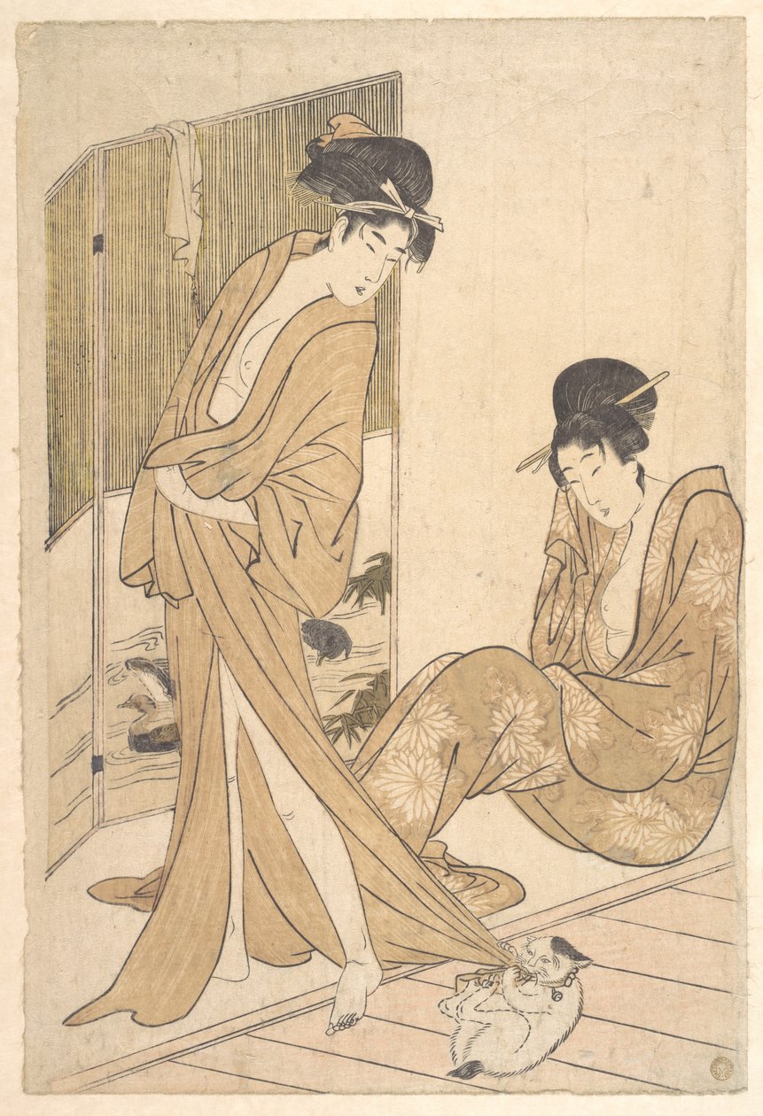 Two Young Women Wrapped in Yukata After a Bath by Kitagawa Utamaro