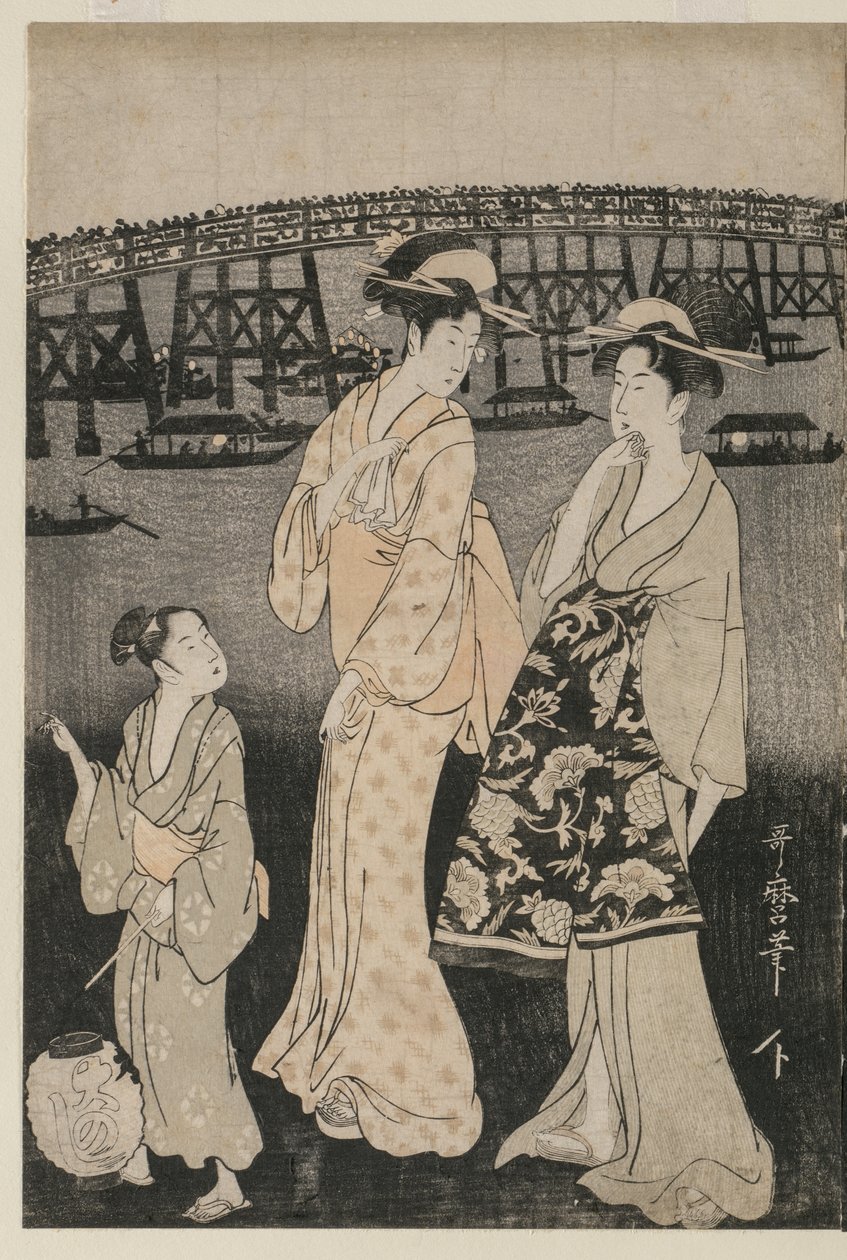 Women Enjoying the Evening Cool Near Ryogoku Bridge by Kitagawa Utamaro