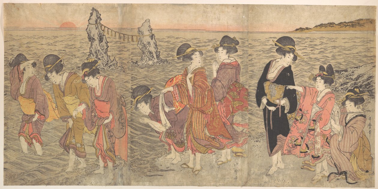 Women Worshipping the Rising Sun between the Twin Rocks at Ise by Kitagawa Utamaro
