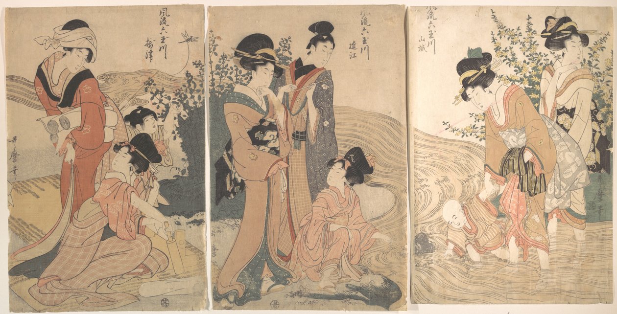 Women and Children on the Banks of a Stream von Kitagawa Utamaro