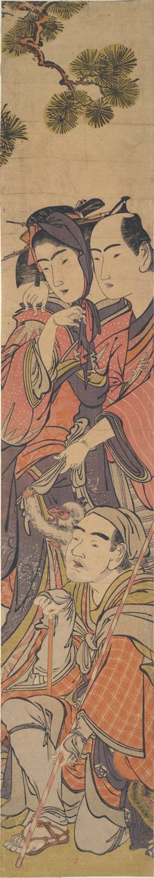 Oshun and Dembei Playing with the Monkey on Yojirō by Kitao Masanobu