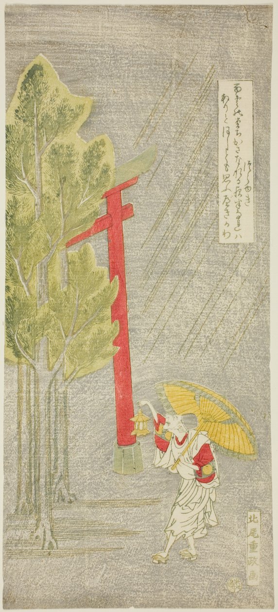 Night Rain at a Shrine by Kitao Shigemasa