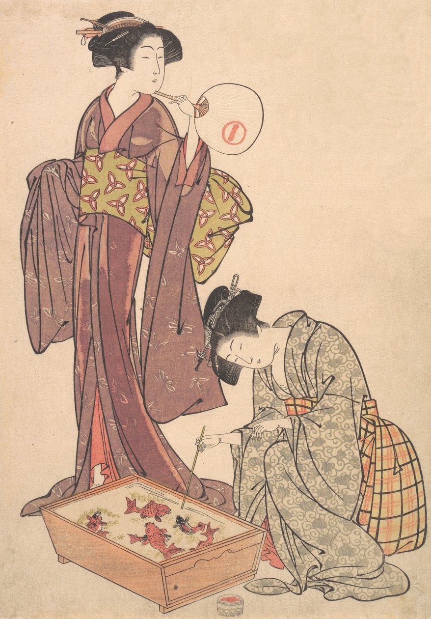 Two Women Feeding Fish by Kitao Shigemasa