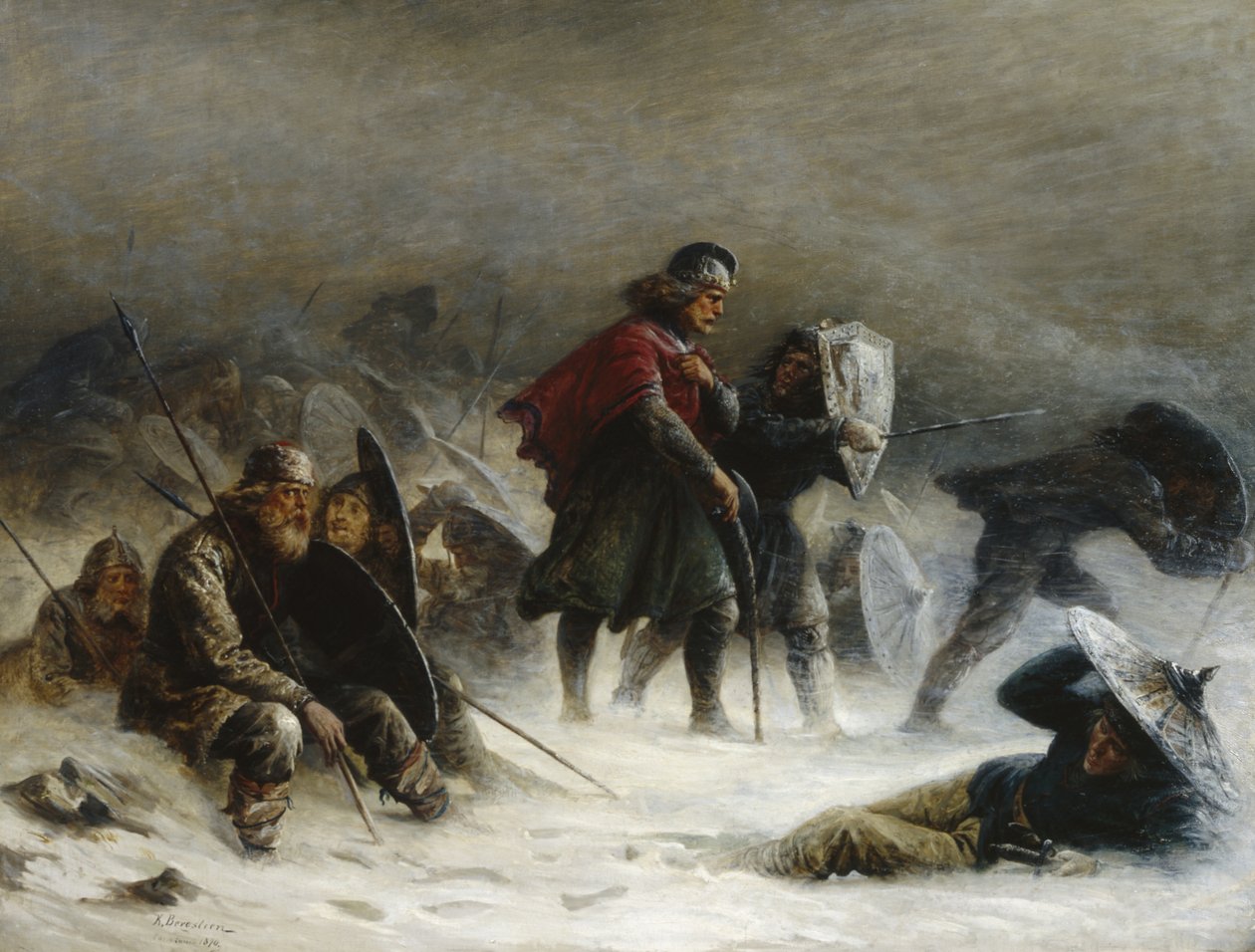 King Sverre in a Blizzard in the Voss Mountains by Knud Bergslien