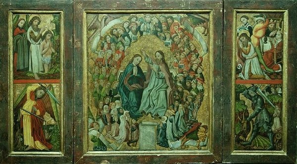Coronation of the Virgin; Baptism of Christ; Death of St. John the Baptist; St. George Slaying the Dragon (triptych) by Konrad von Friesach