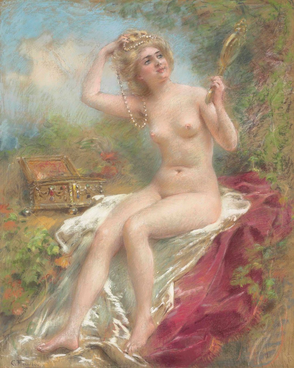Seated Nude Looking in a Mirror by Konstantin Makovsky