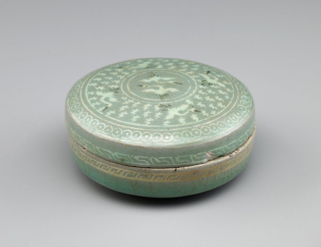Covered box with inlaid design of cranes and clouds, second half of 13th century by Korean School