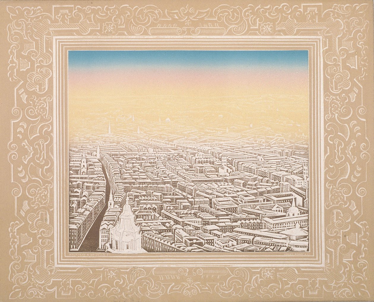 Aerial View of London Framed in a Decorative Border, c. 1845 by Kronheim and Co