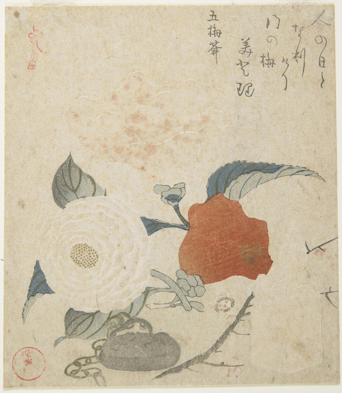 Plum Branch, a Peony Flower and a Metal Seal, 1816 by Kubo Shunman