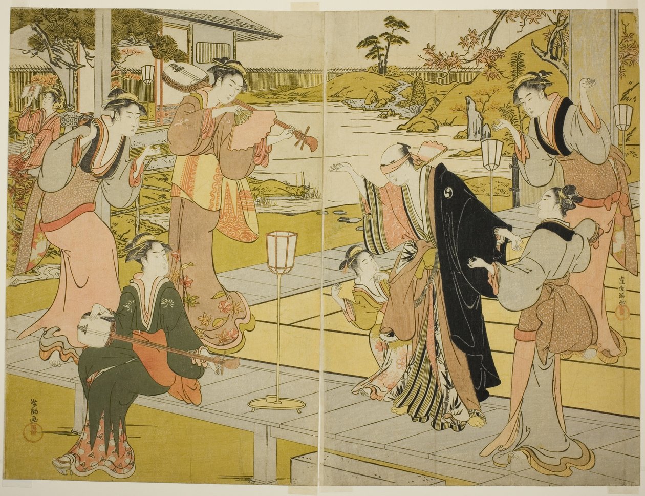 Oboshi Yuranosuke at the Ichiriki Teahouse, from scene VII in the Storehouse of Loyal Retainers by Kubo Shunman