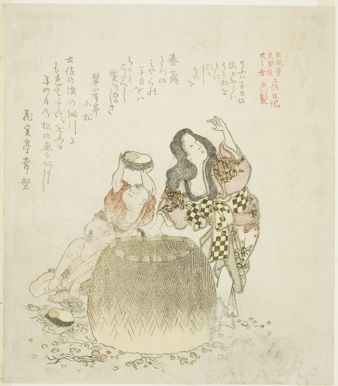 Woman and two boys gathering abalone, from the series "The Tosa Diary (Tosa nikki)" by Kubo Shunman