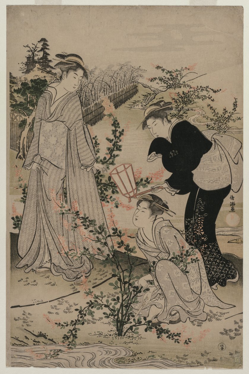 Women Cutting Branches of Bush Clover; The Noji Tama River in Omi Province, from an untitled series of the Six Tama Rivers by Kubo Shunman