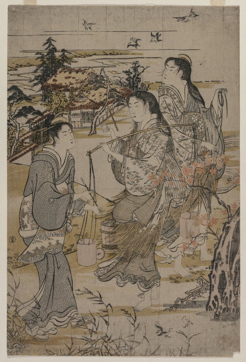 Women with Salt Pails; The Noda Tama River in Mutsu Province, from an untitled series of the Six Tama Rivers by Kubo Shunman