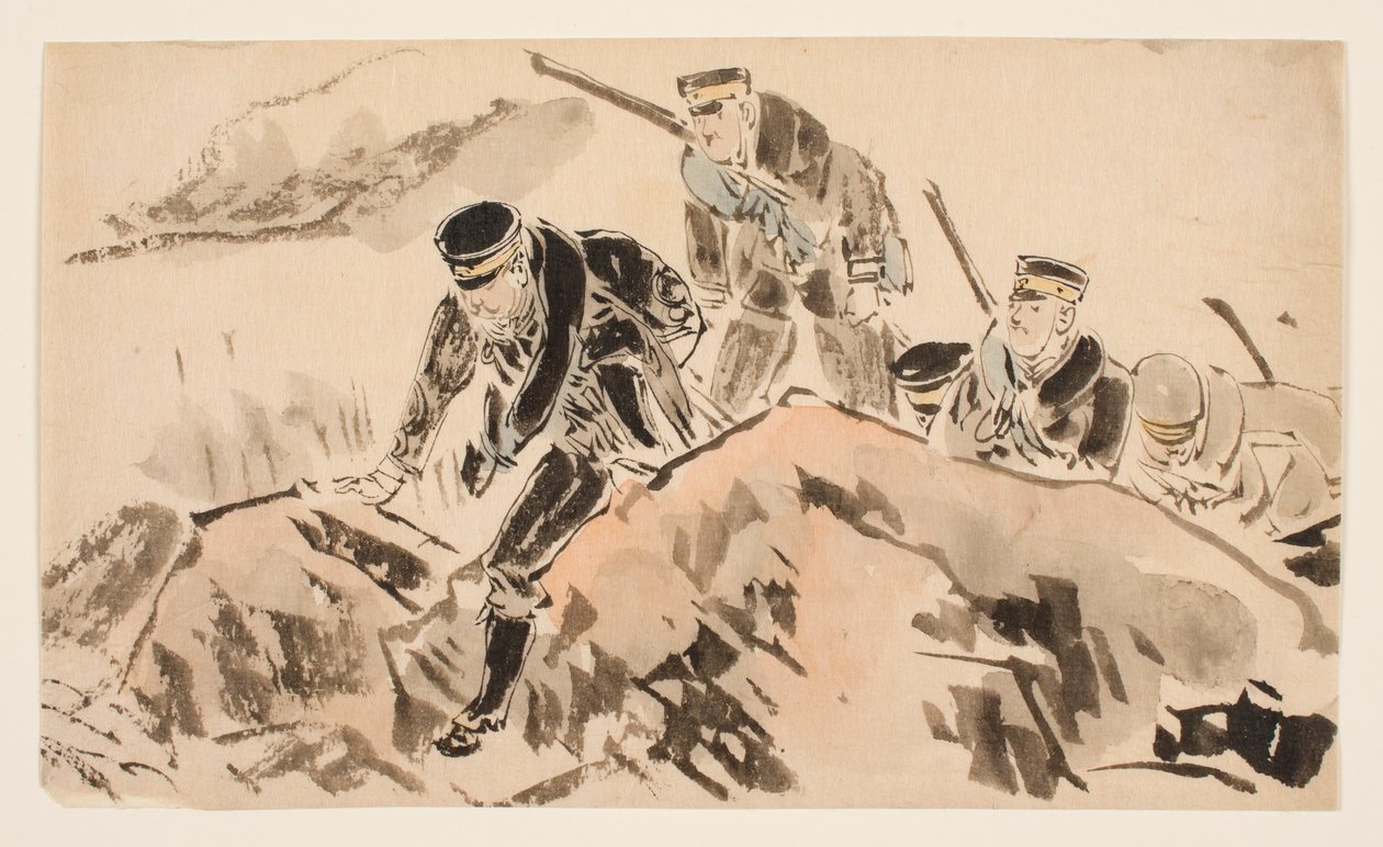 Lieutenant Ôta and Sixty-one Other Soldiers of the Great Reconnoitering Party Establishing Communication between the First and Second Expeditionary Armies by Kubota Kinsen