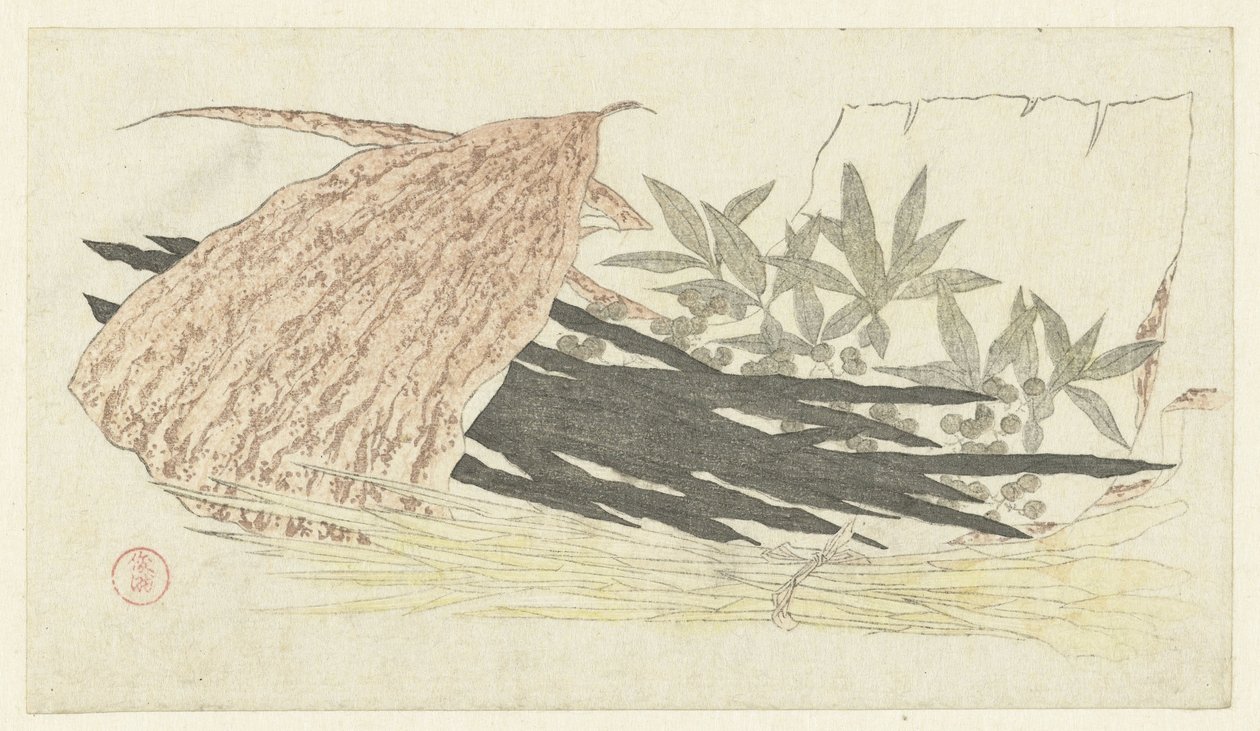 Bamboo Leaf with Kombu, Burdock Roots and Nandina by Kubota Shunman