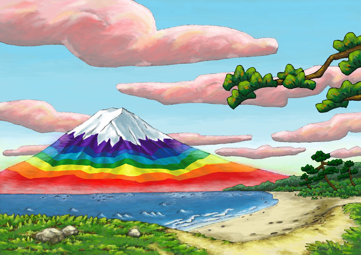 The Coast and Rainbow-Colored Mt. Fuji, 2023 by Kunio Ota