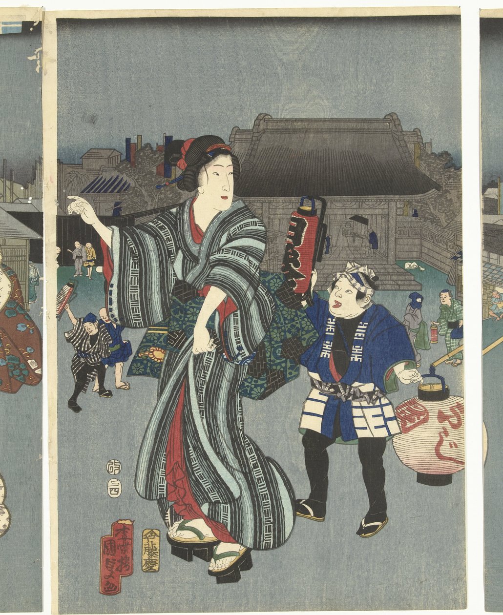 Temple Festival by Kunisada (II) , Utagawa