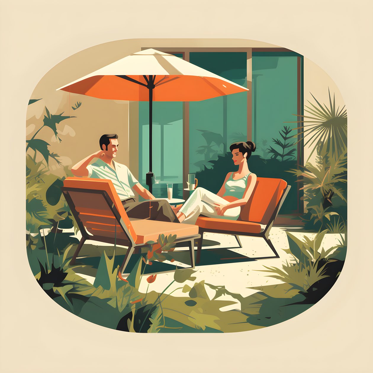 3 Friends Relaxing in the Garden with One or Two Drinks 3 by Kurt Heppke