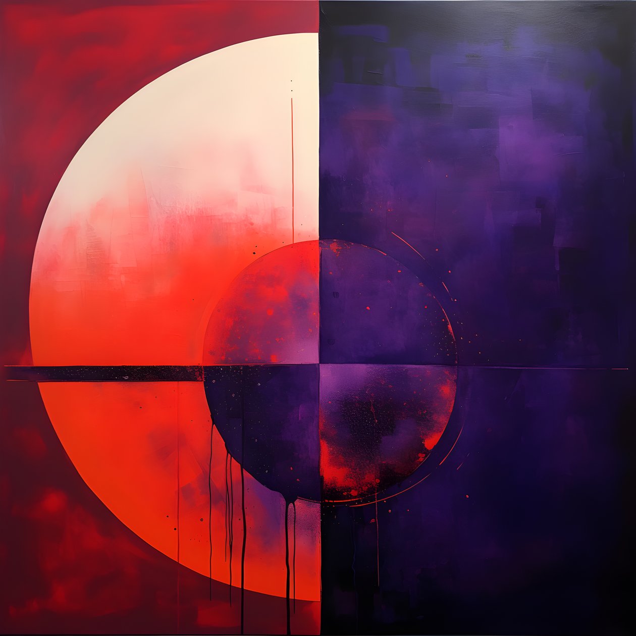 Abstract Painting of a Purple Circle and a Red Circle 3 by Kurt Heppke