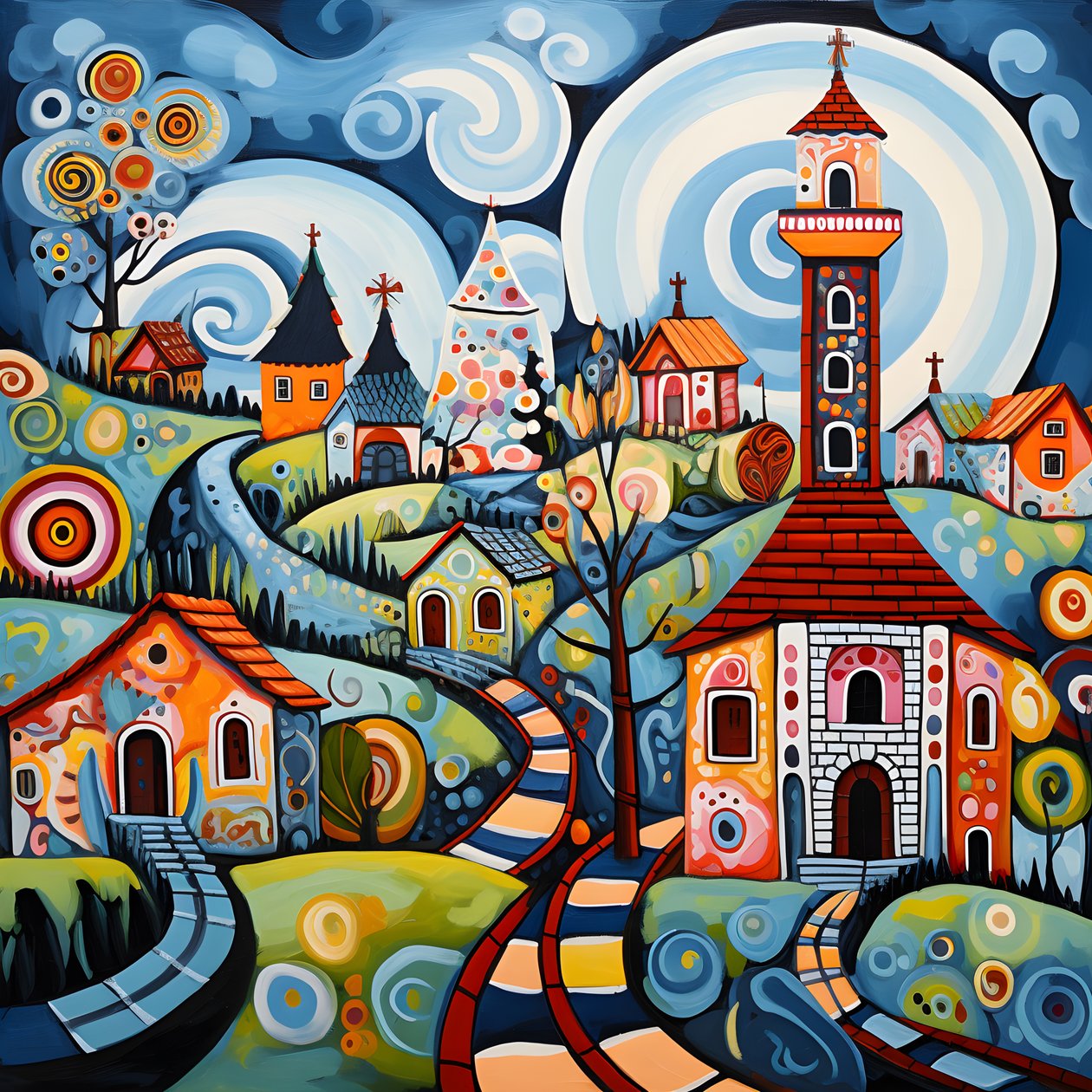 Painting of a Bulgarian Village, Orthodox Church 1 by Kurt Heppke