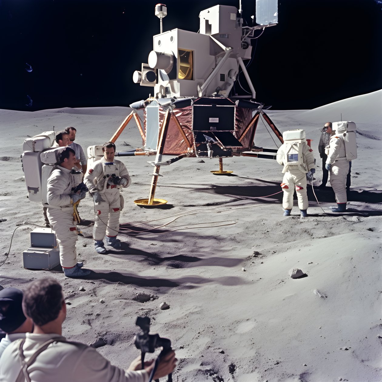 Group of People with TV Camera Showing the Fake Apollo 11 Project 2 by Kurt Heppke