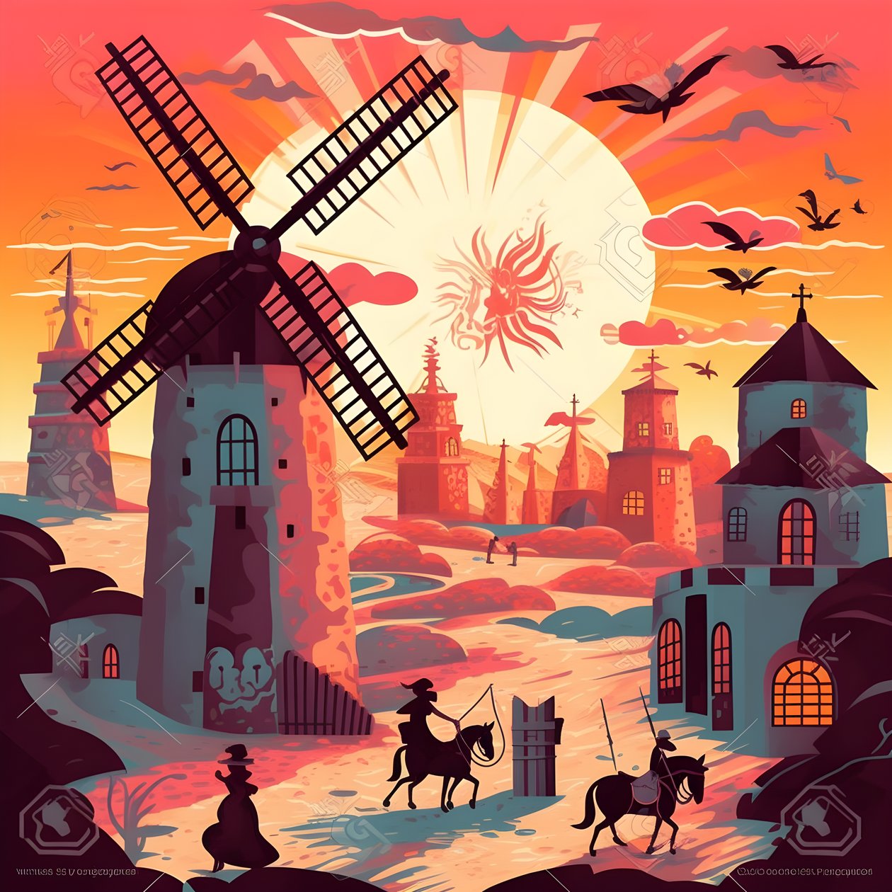 Background Don Quixote on His Donkey as Small as a Shadow in Front of the Windmills, a Suitable Backdrop 2 by Kurt Heppke
