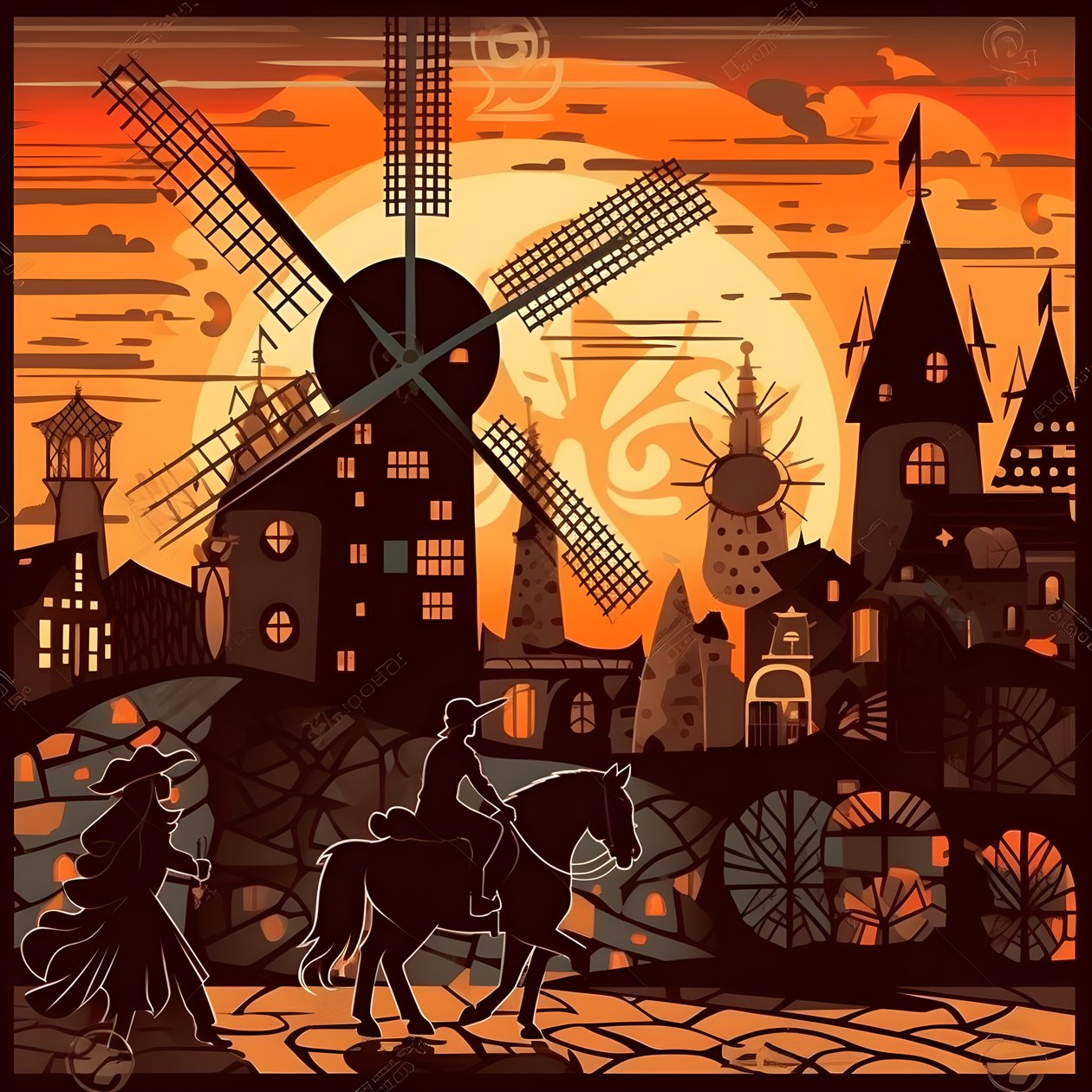Background Don Quixote on His Donkey as Small as a Shadow in Front of the Windmills, a Suitable Backdrop 4 by Kurt Heppke
