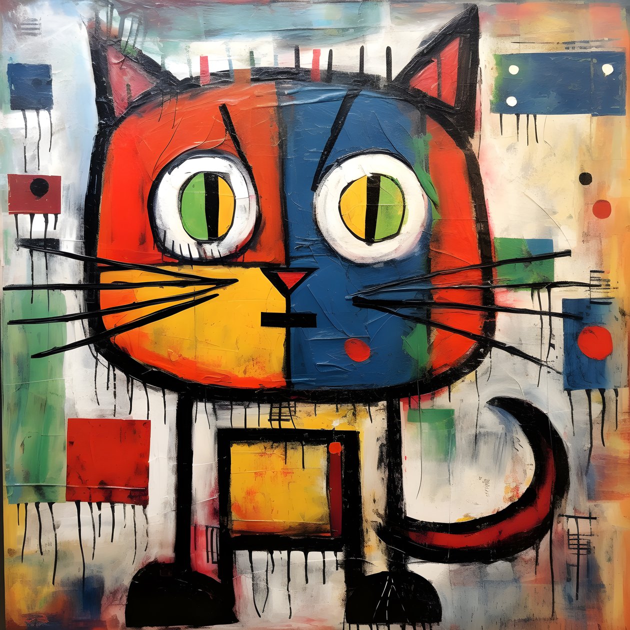 Cute Cat in the Style of Picasso, Joan Miro, and Basquiat 2 by Kurt Heppke