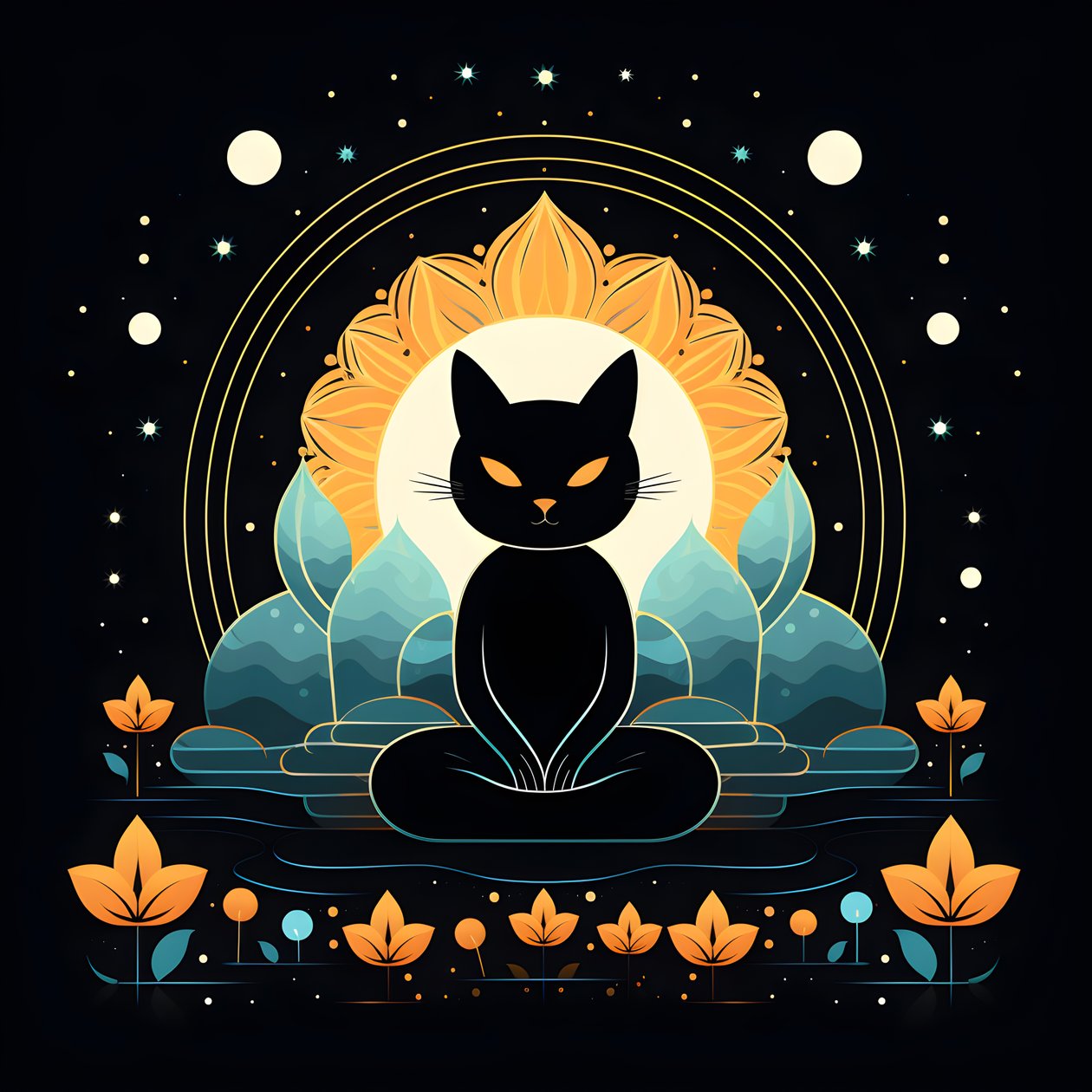 Cat Meditating on a Lotus Flower 3 by Kurt Heppke