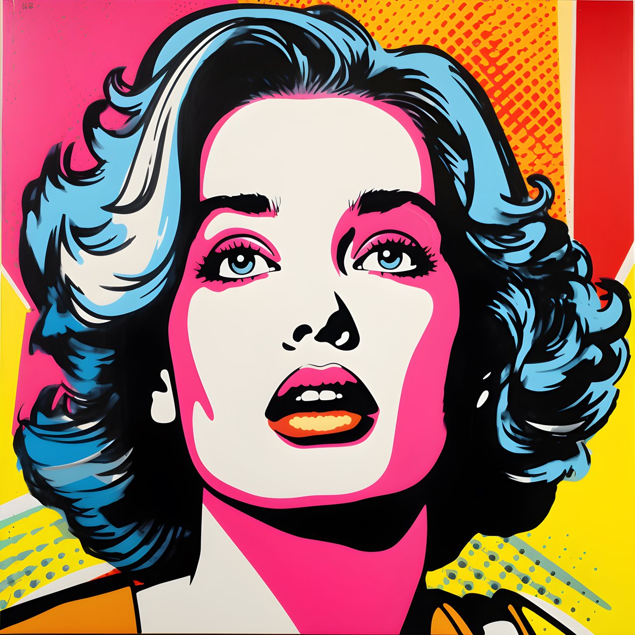 Pop Art Portrait, half-body, Colorful, graphic, Morning, in the style of Andy Warhol, Roy Lichtenstein, Robert Rauschenberg, Jasper Johns, Keith Haring 4 by Kurt Heppke