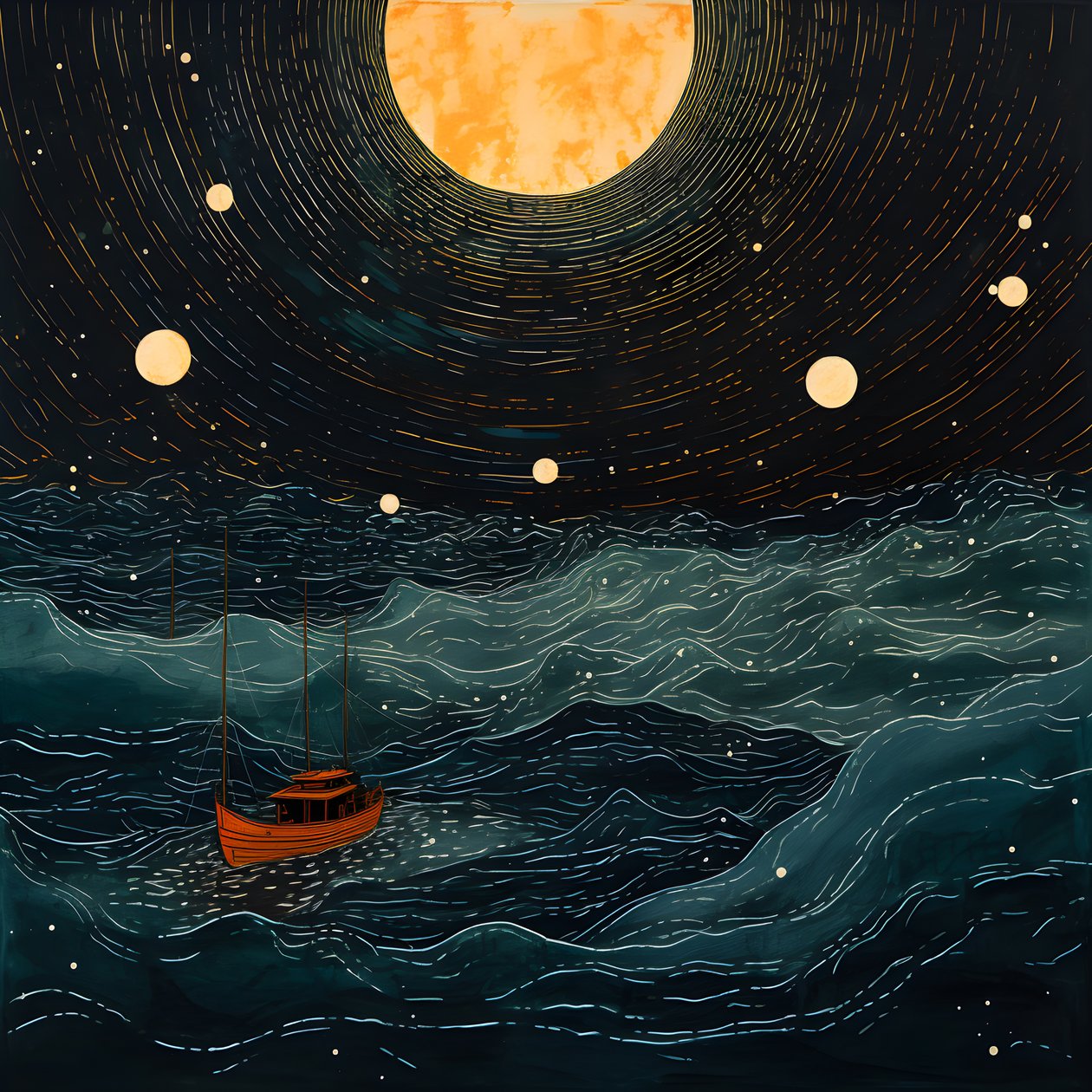 Two Boats Glided Silently Through Ink-Black Water Towards the Swirling Charybdis, the Full Moon Was the Only Light in the Empty World of the North Sea. 2 by Kurt Heppke